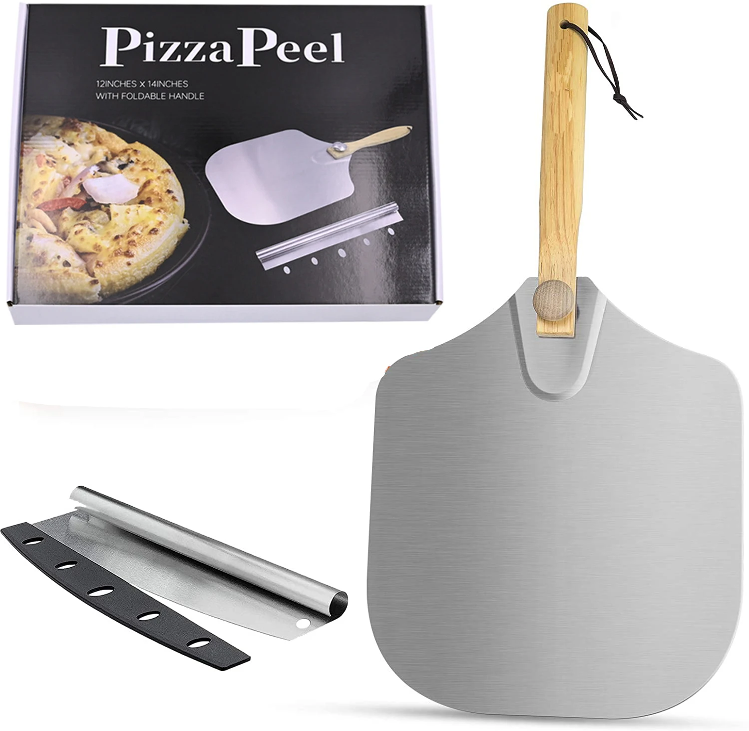 

Aluminum Pizza Peel Spatula Paddle With Foldable Wood Handle ,Pizza Peel Aluminum Metal Pizza Paddle