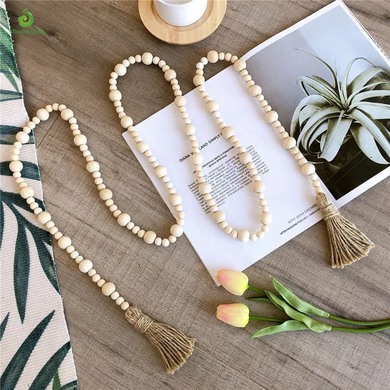 

Boho Long Beads Macrame Garland Wall Hanging Wood Windows Wall Hanging Ornaments Beads Children's Home Decoration Garland, Showed