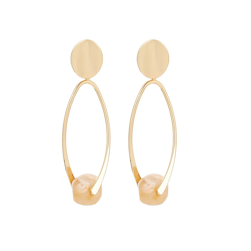 

MYSO Geometric Resin Ball Earring Exquisite Gold Earring For Women Fashion Gold Hoop Earrings