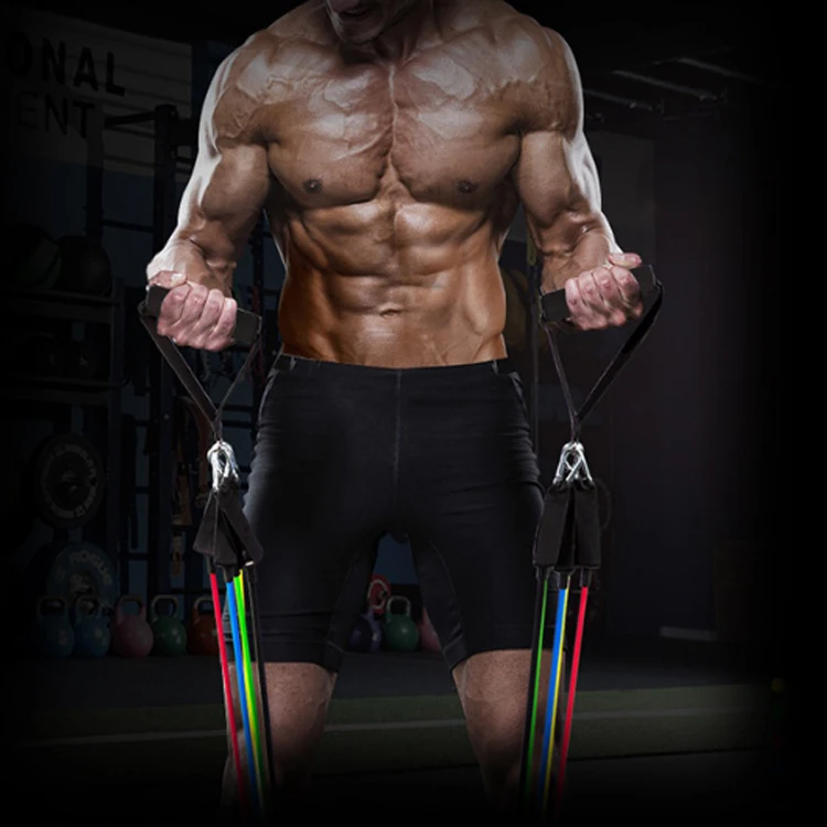 

Hot Selling Fitness Exercises 11 Pcs 100 Lbs 150 Lbs Heavy Tpe Latex Resistance Band And Tube Set 2021, Black, yellow, red, green , blue