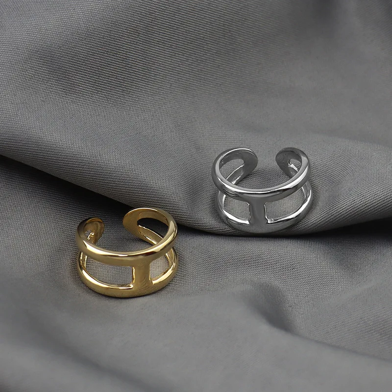 

Hips Hops Rock Metal Geometry Punk Rings Stackable Hollow Opening Tail Ring Finger Accessories