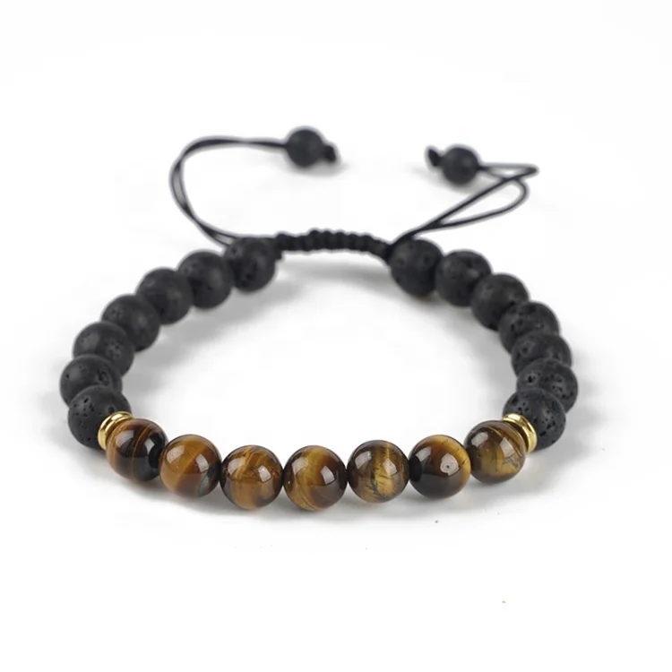 

2021 Fashion lava stone and tiger eye natural stone bead bracelets, Black and brown