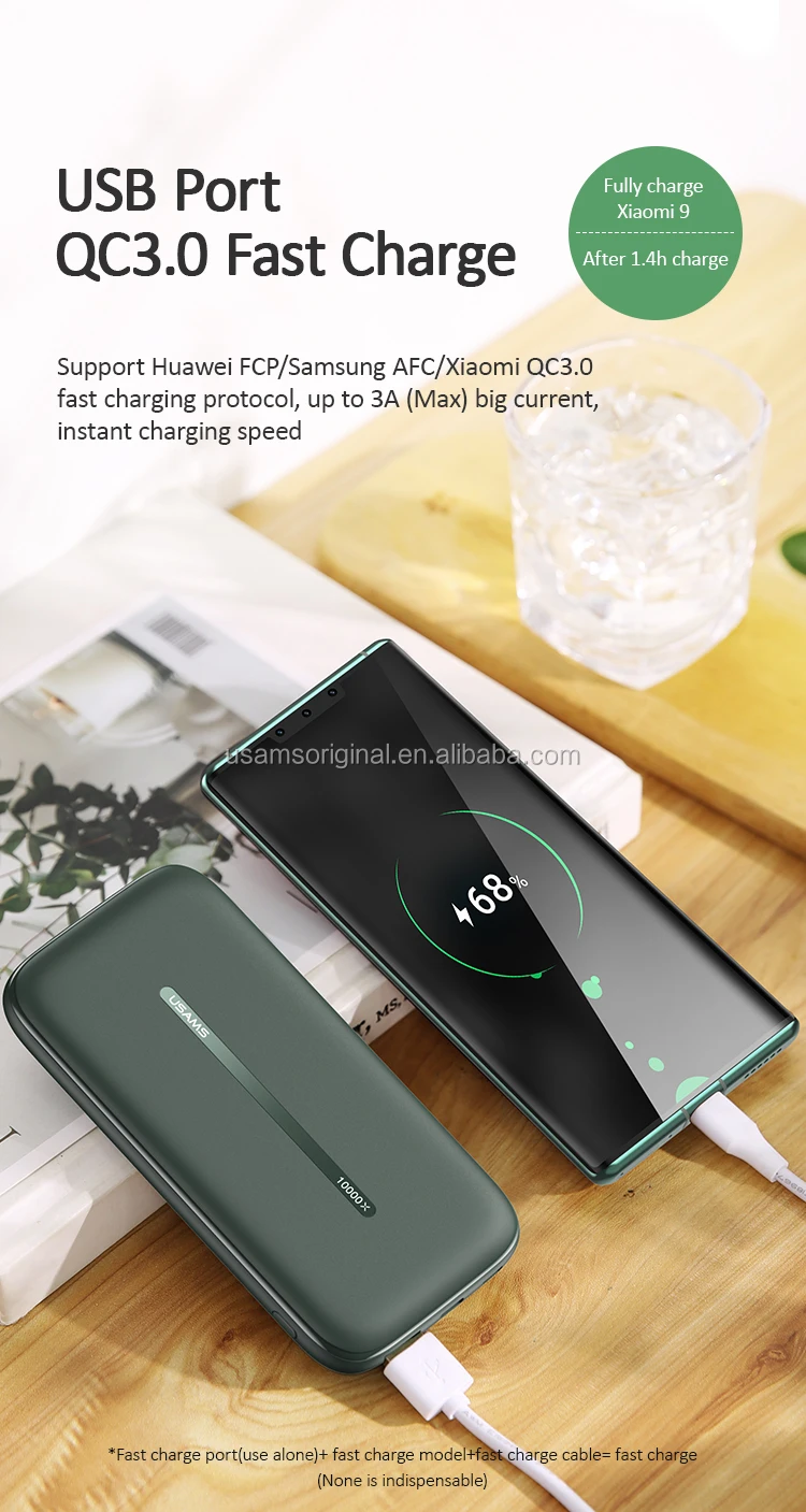 USAMS Compact High Capacity 10000mAh QC3.0 PD Power Bank Wireless Fast Charger 10W with Suction - ANKUX.COM