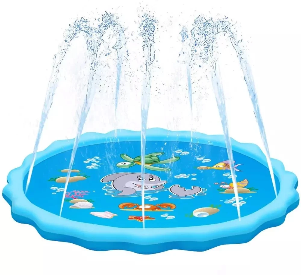 

170CM/67inch kids sprinkler outdoor sprinkler for kids Animal Summer Inflatable Splash Pad Cushion Outdoor Lawn baby water mat, Blue