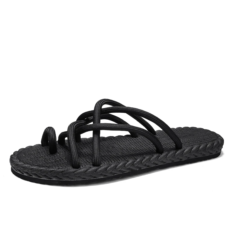 

New Style Beach Sandals Fashion Hemp Rope Casual Comfortable Men's Slipper Flip Flop, Black,black brown,grey