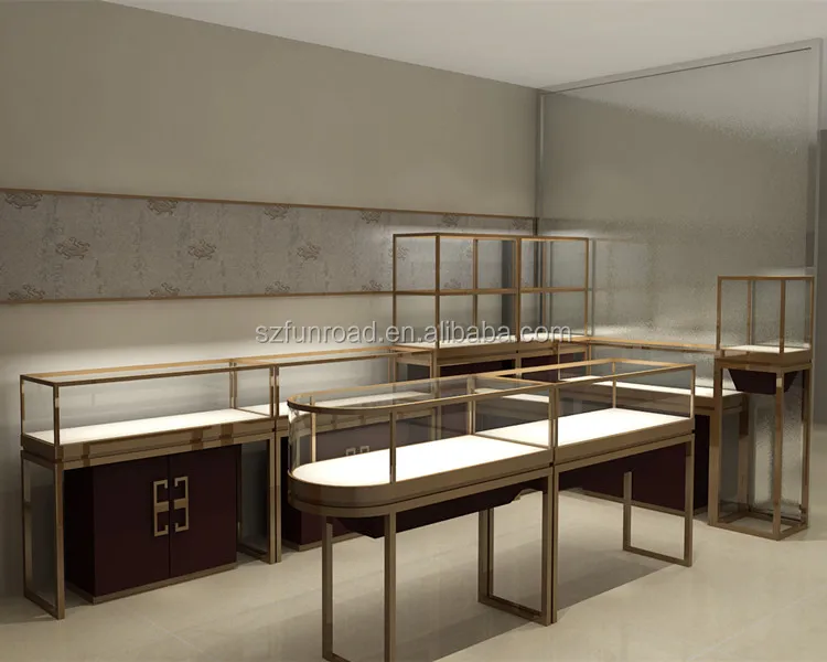 Custom high end jewellery store layout design glass jewellery shop display cabinet