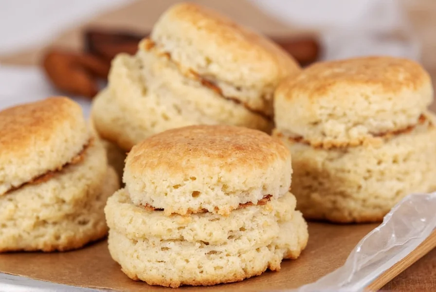 Step-by-step visual guide showing how to roll and cut cinnamon biscuit dough with visible cinnamon swirls
