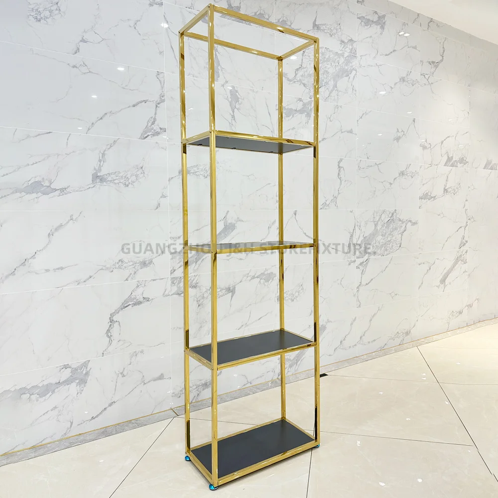 

shiny gold stainless steel wig store display shelves mannequin wig 4 layers display shelves stand shelves for bag shops