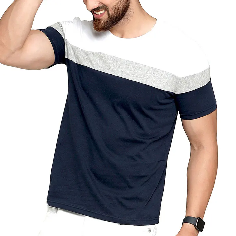 

Customized Design Cotton Crew Neck T Shirt With Contrast Stripes