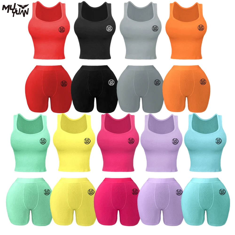 Luxury Cotton Ribbed Summer Tank Top Shorts for Women Breathable Solid Pattern Casual & Sexy Loungewear Customizable Knee Length