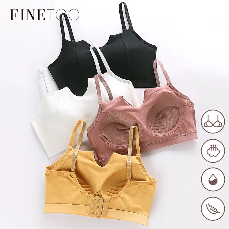 

FINETOO Push Up Bra Women Wireless Bras Sexy V Tops Soft Bralette Candy Color Female Bra M-XL Ladies Lingerie Padded Top 2021