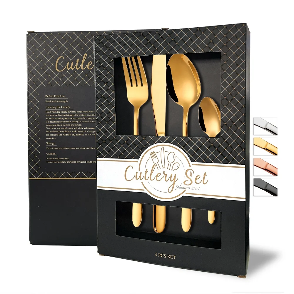 

copper color metal flatware sets cultery set stainless steel rose gold cutlery, Silver, gold, rose gold, black