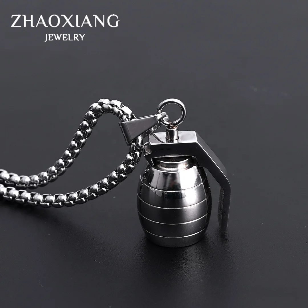 

Fashion Punk Street Style Anti-Tank Stainless Steel Grenades Pendant Necklace for Men Bomb Jewelry