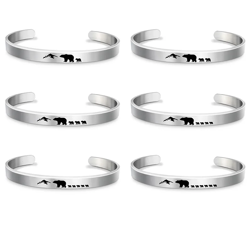 

Stainless steel jewelry papa bear father's day gift Titanium steel bracelet mama bear bracelet for mom bangles