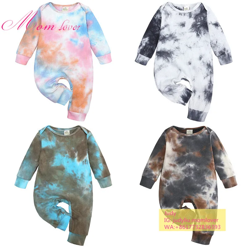 

Hot Sale custom autumn baby clothes long pants onesie tie-dyed cotton Baby Romper
