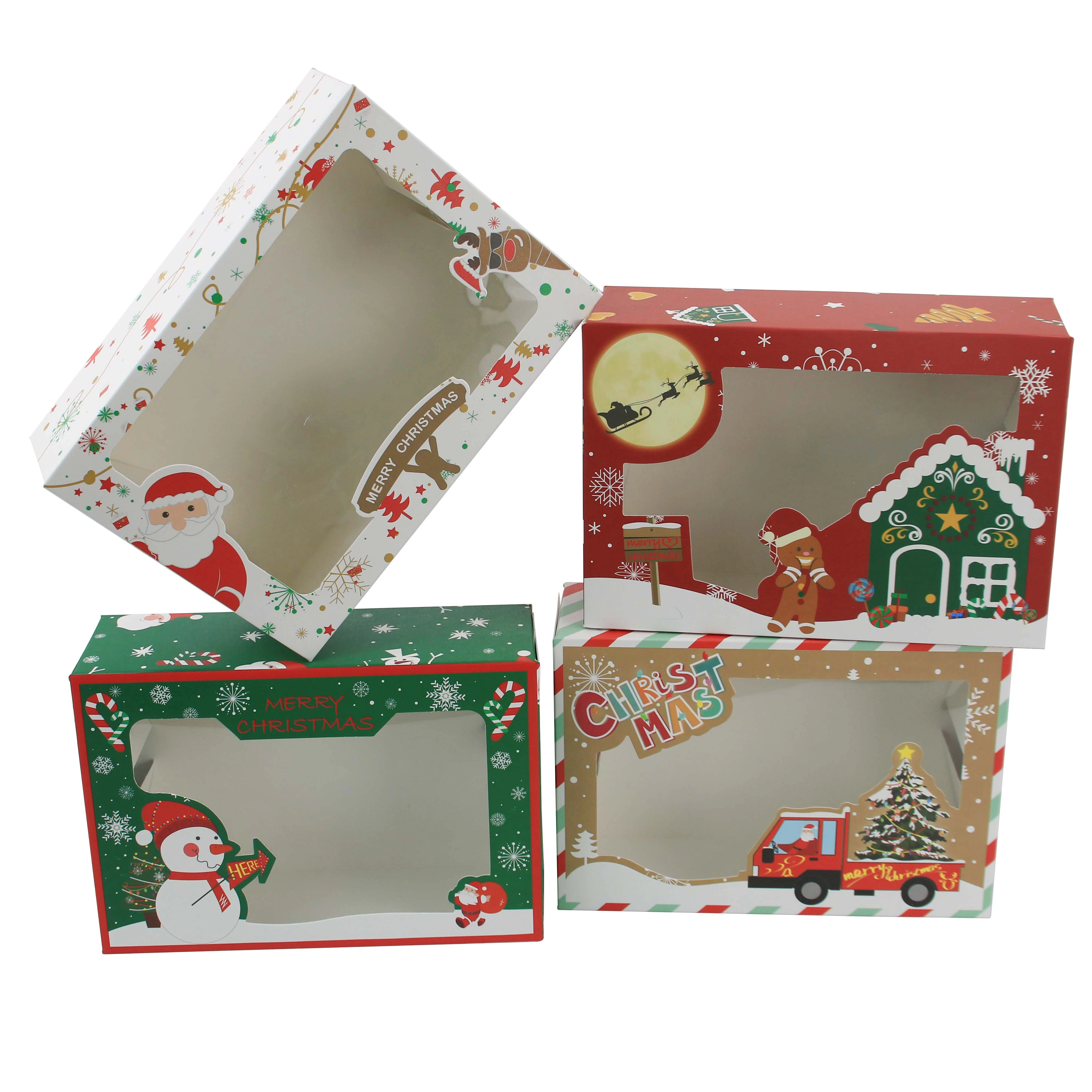 

Christmas Cookie Boxes Doughnut Gift Boxes Bakery Box with Clear WindowGreen and Red Holiday Designs with Xmas Ribbons for Gift