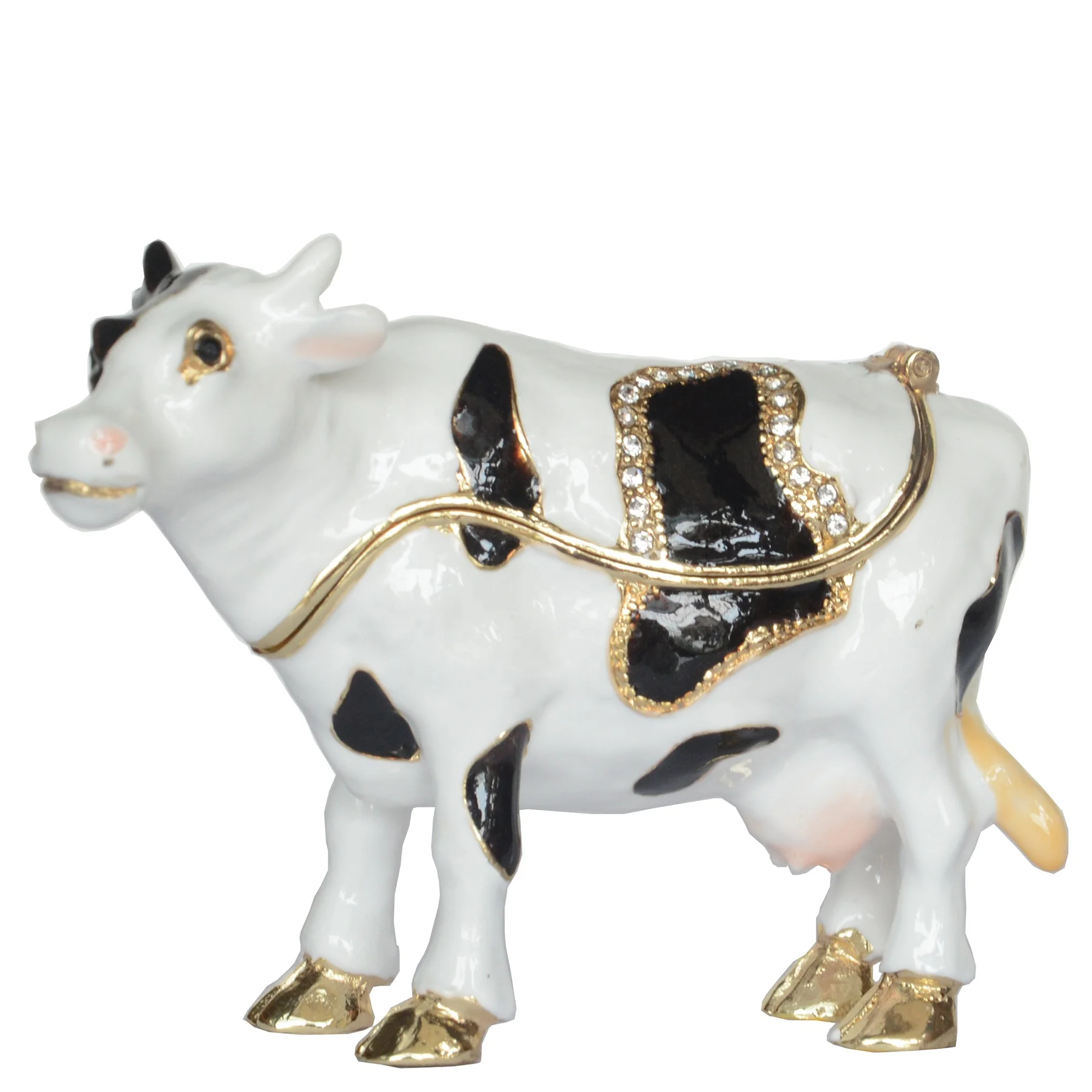 

Bejeweled Black & White Cow Trinket Box Metal Jewelry Box Cow Miniature Ring Holder Gift for Her
