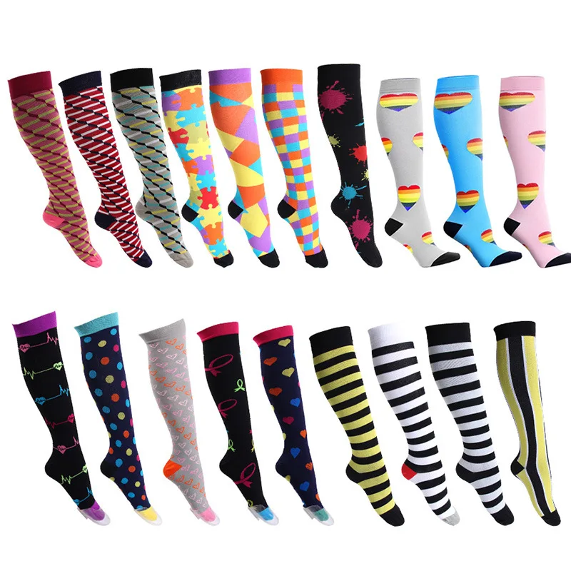 

Wholesale custom European and American sublimation printed elastic knee high stockings nurse compression socks medical women, As pictures show/any color you want