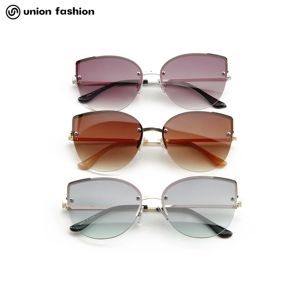

Hot Selling Fashion Frameless Cat Eye Oversized Lens Ladies Sunglasses, 3 colors