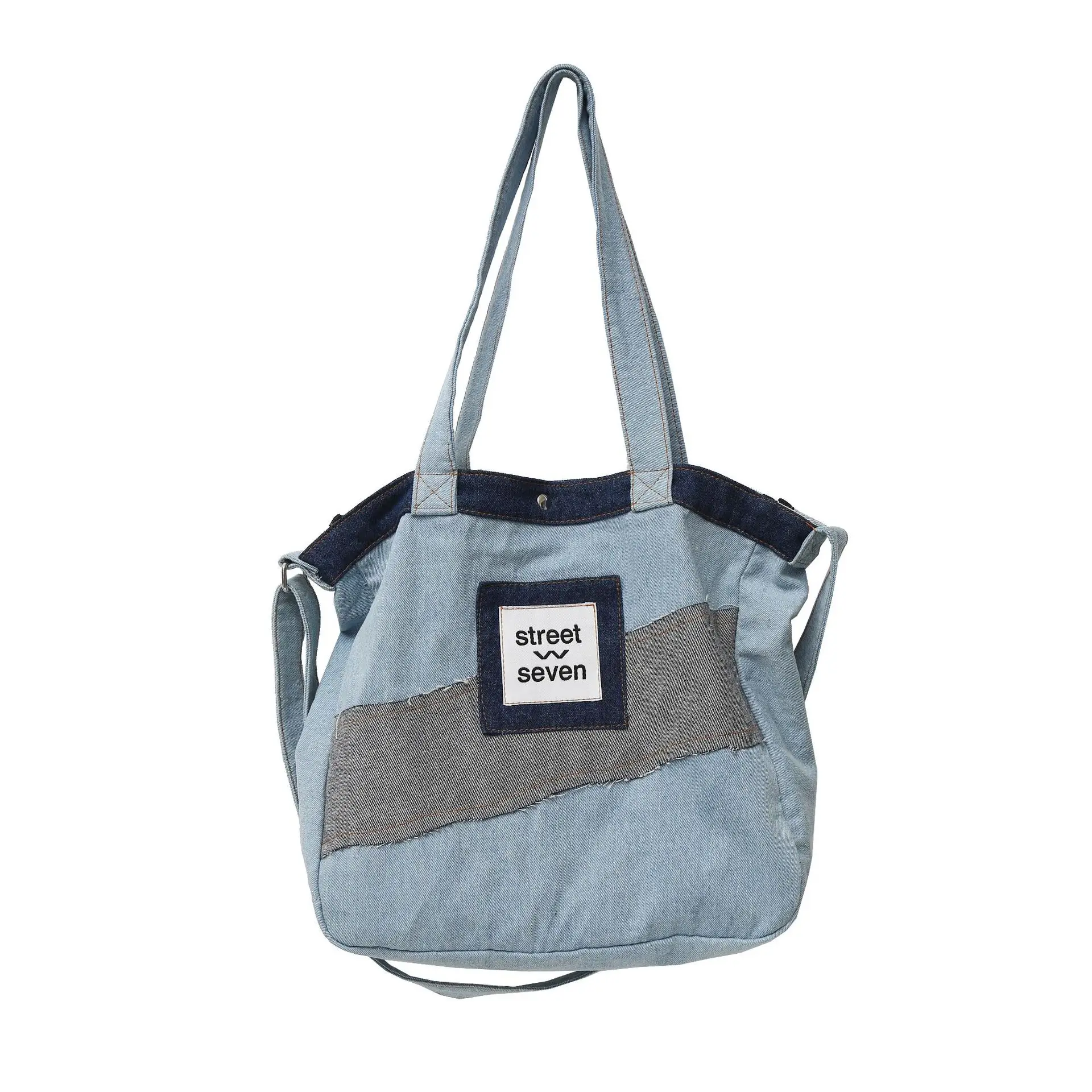 

Reusable Wholesale Womens Retro Shoulder Bag Custom Logo Print Denim Tote Bags For Travel, Customizable