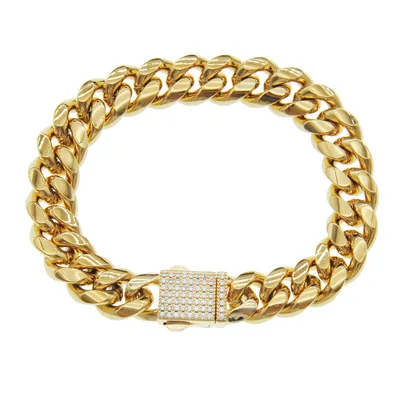 

8mm 12mm Hip Hops Men Miami Cuban Chain Bracelet 18K Gold Plated Stainless Steel Cuban Chain Bracelet