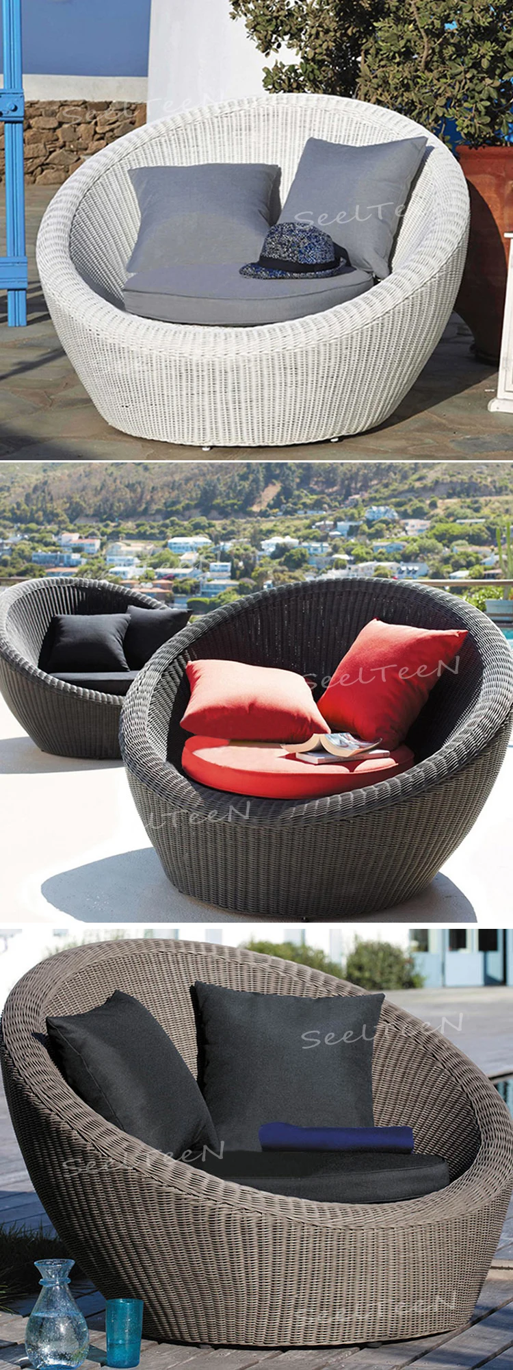 Hotel garden rattan round with soft cushion outdoor restaurant furniture