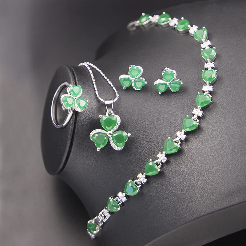 

2020 hot selling trending products silver wedding bridal topaz earring ring necklace jewelry set for women wedding party gift