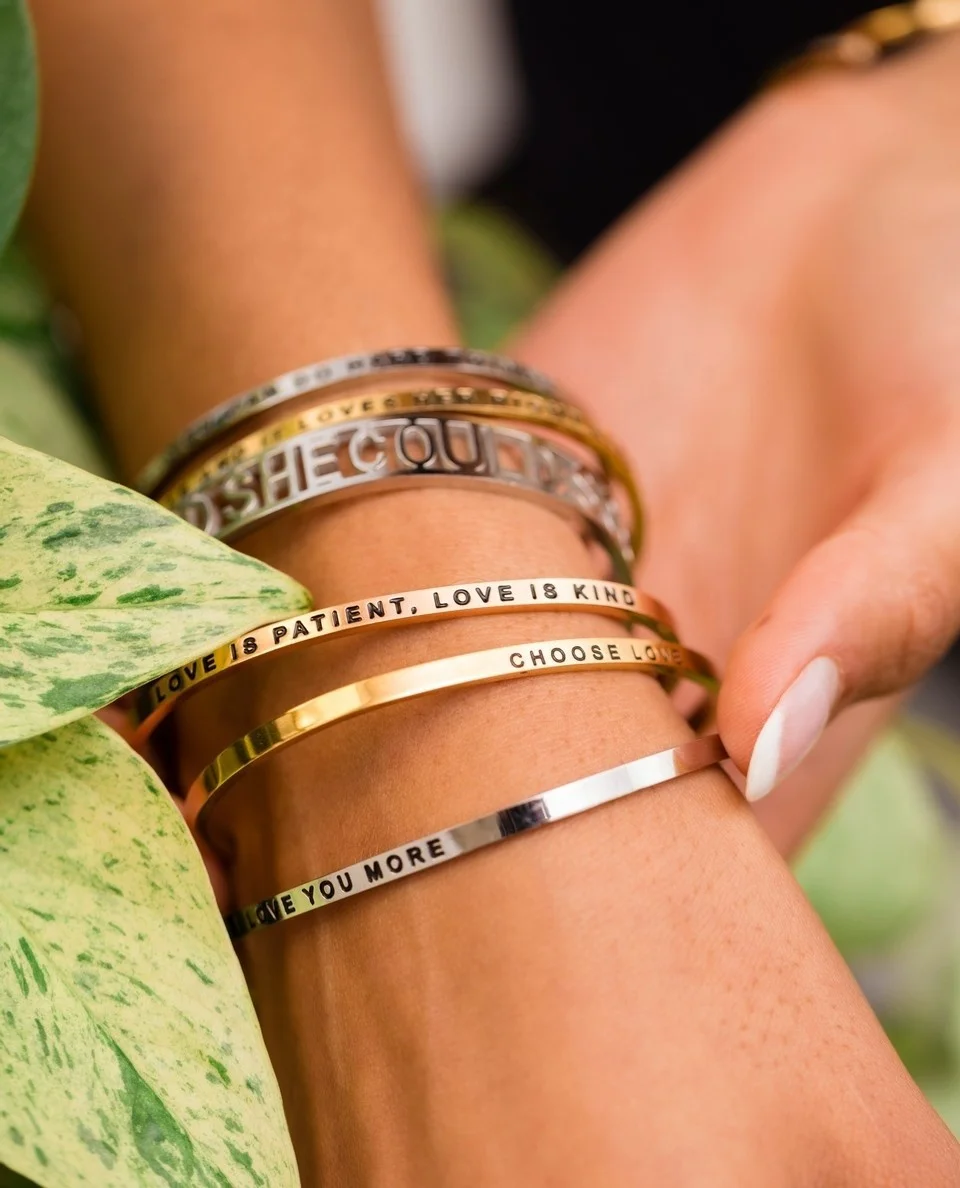 

Fashion custom hypoallergenic stainless steel inspirational bracelet bangle, Gold/rose gold/silver
