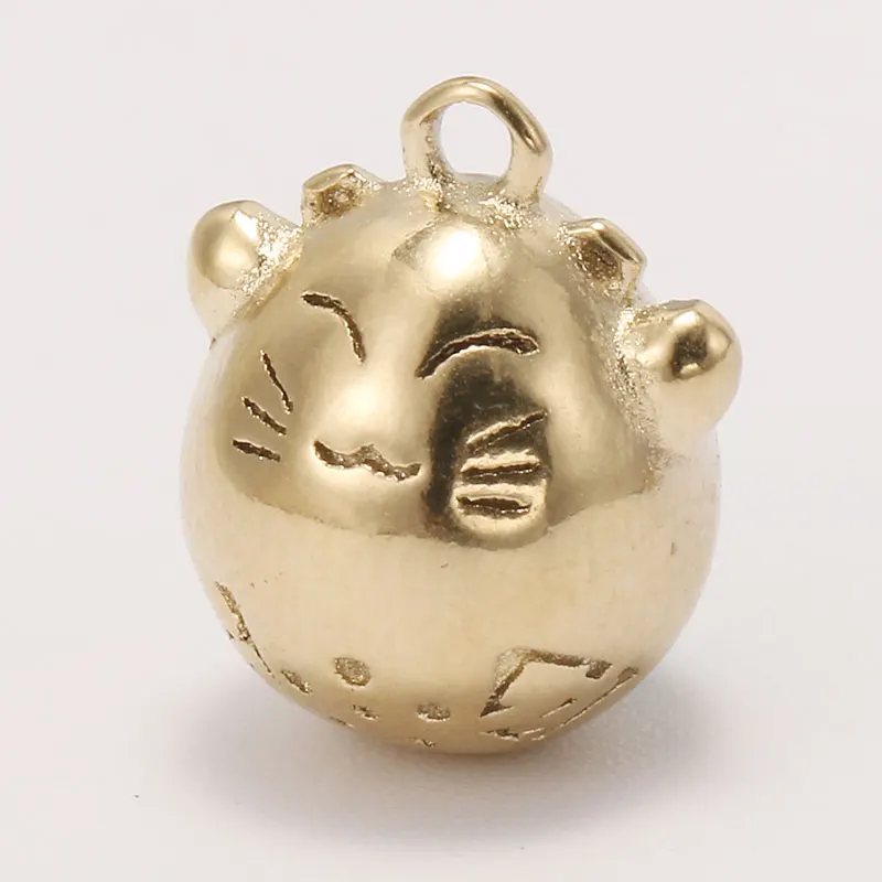 

Girls Fashion Cute Stainless Steel Jewelry Gold Plated Initial Smiling Cat Pendant Beads Pet Charms