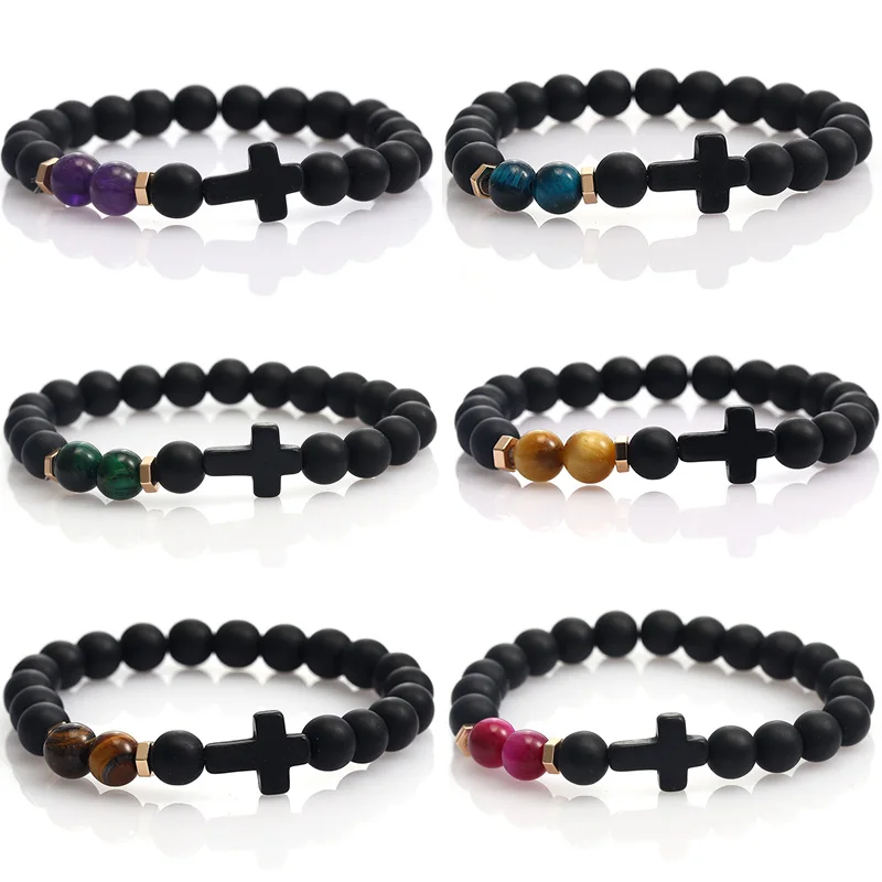 

Men's handmade stone bead bracelet charm women unique cross bracelet couple bracelets best gift for Love wholesale