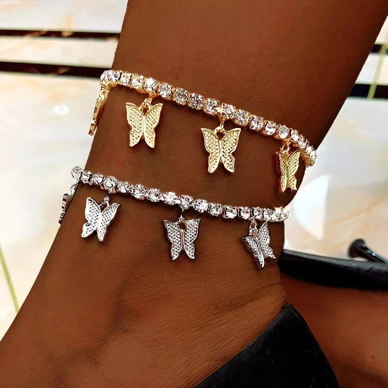 

Luxury Shining Diamond Crystal Butterfly Anklets Summer Beach Foot Chain jewelry, Gold