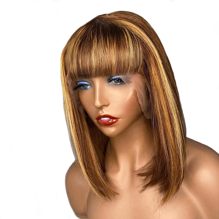 

Straight Short Bob Lace Front Human Hair Wigs Ombre Honey Blonde Highlights Brazilian Remy Wig Perruque Humaine
