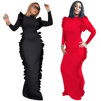 

Elegant fashion ladies clothing long sleeve solid color lace evening dress bodycon casual dresses FM-3855