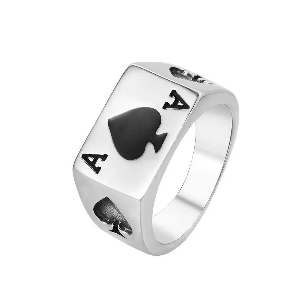

Wholesale Jewelry European And American Trendy Personality Retro Ring Fashion Spades A Men'S Titanium Steel Ring