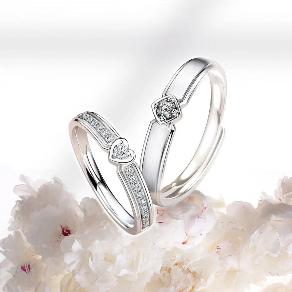 

Couple Rings Set S925 Sterling Silver Simple Wedding Engagement  Love Couple Ring