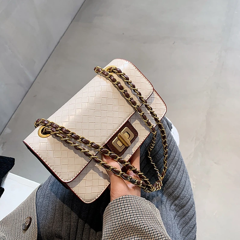 

XP1432 Small fragrance chain bag solid color woven small square bag underarm handbags wholesale china