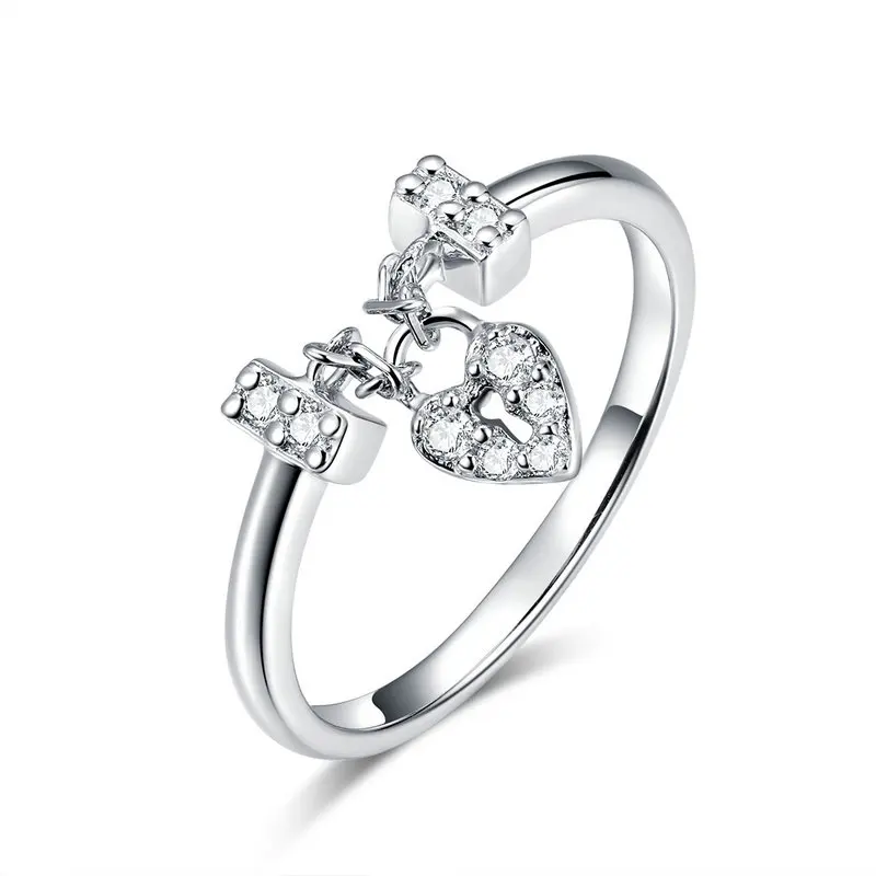 

Fashion 925 Sterling Silver Lock Heart Silver Jewelry engagement ring For wedding