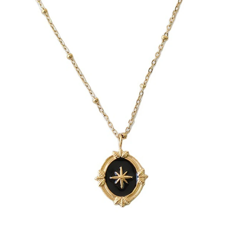 

Stainless Steel Plated 18K Gold Oval Pendant North Star Necklace