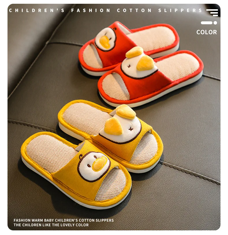 

2021 Spring And Autumn New Linen Children'S Slippers Non-Slip Peep-Toe Warm Indoor Kids Slippers