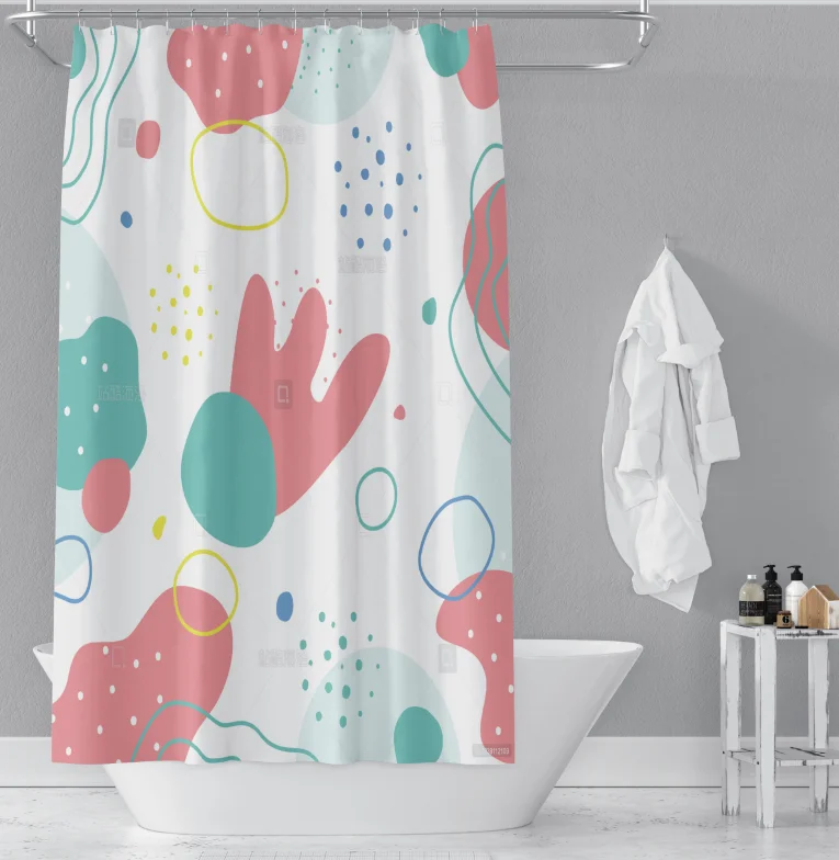 

China brand Duoheng peacock shower curtains and mats with 12 hooks rings, Printed