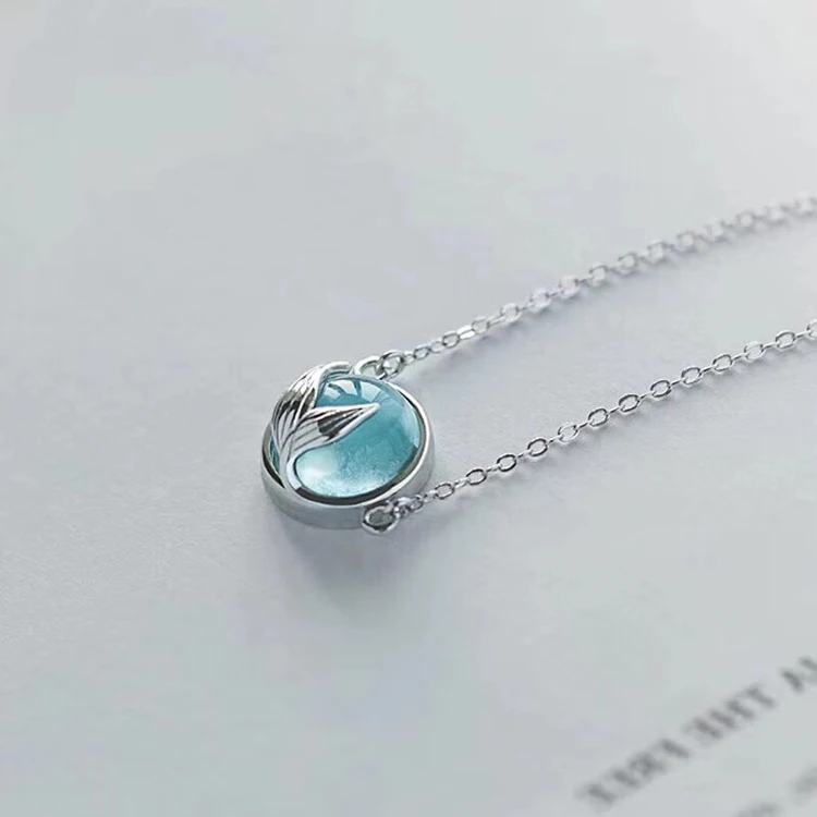 New Arrivals 925 Sterling Silver Blue Fish Tail Necklaces Pendants for Women Hot Fashion Jewelry