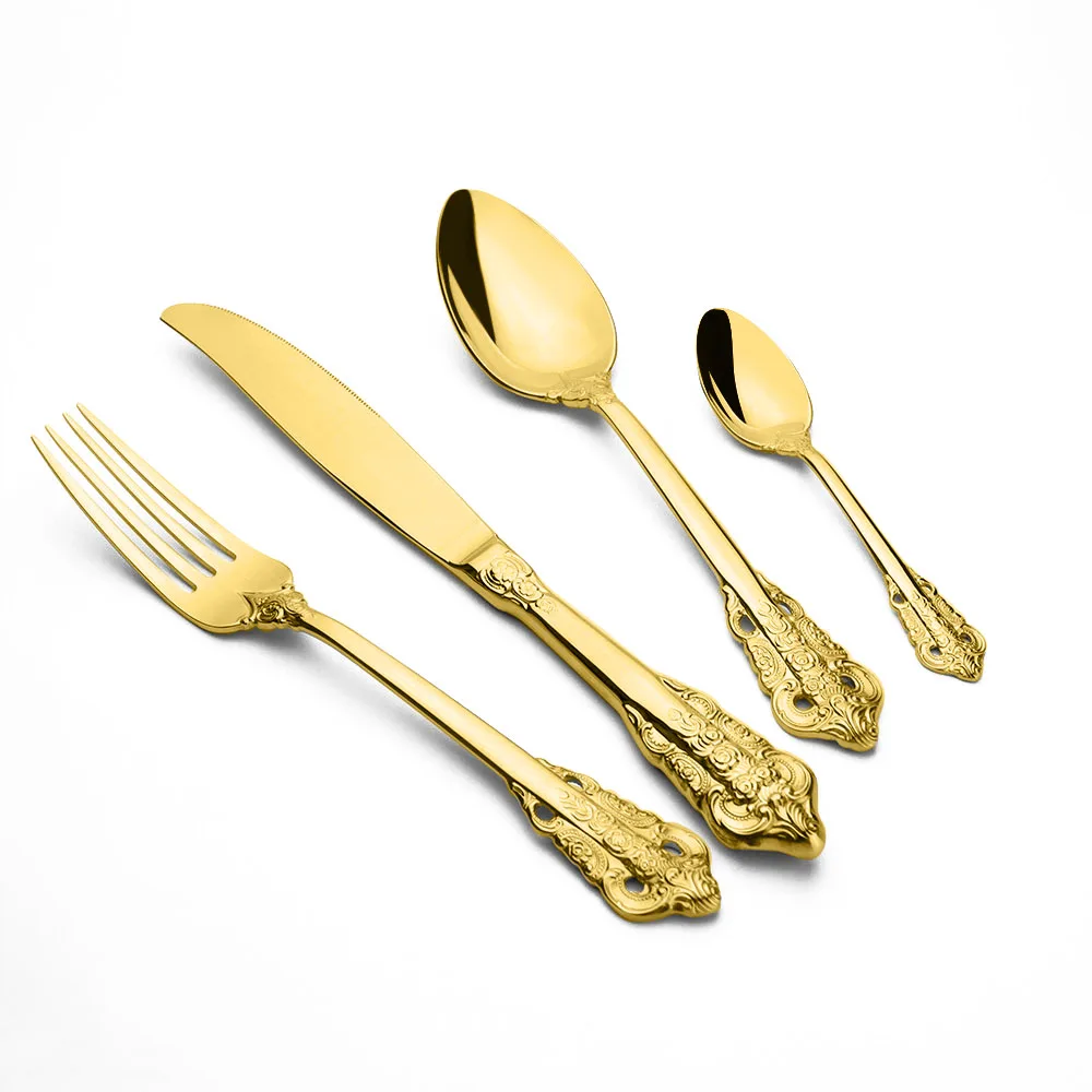 

Luxury hotels restaurants wedding sets spoon fork knife teaspoon 304 18/10stainless steel flatware gold cutlery set, Golden