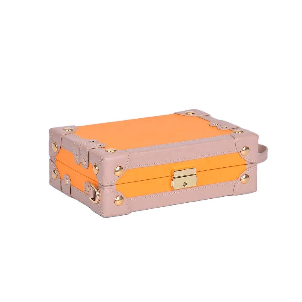 

Lock Key Jewelry Case PU Leather Portable Handle and Shoulder Belt Hangout Case Storage Cosmetic Eco-friendly Safe Gold 3-7 Days, Orange, customized