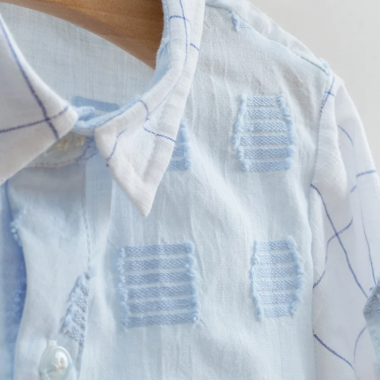 
2020 Summer top design 100 cotton short sleeve striped plaid baby boy shirt kids shirt 