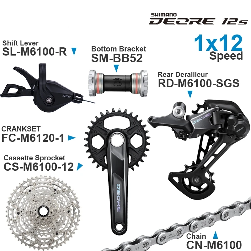 

SHIMANO DEORE M6100 12v Groupset Shifter Rear Cassette Sprocket Chain CRANKSET 1x12-speed Bottom Bracket parts for MTB bike