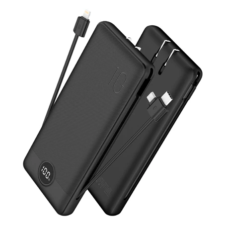 

Portable Charger 10000mAh 2-in-1 with Wall Charger&built in cable, Foldable AC Plug and PowerIQ Travel Charger, Battery Pack