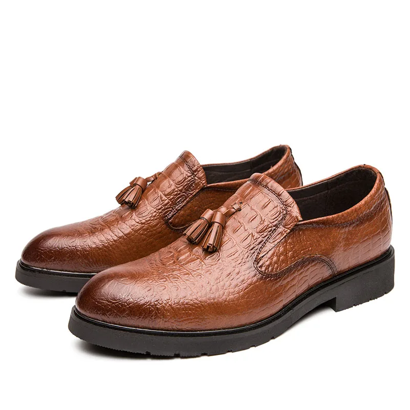 

Business brown men's leather shoes 2021 new crocodile pattern black man shoes non-slip casual men shoes, Black brown