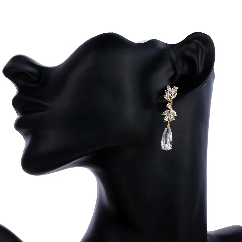 

Long Drop Shaped Pendant Women's Earrings Flower Zircon Crystal Earrings, Picture