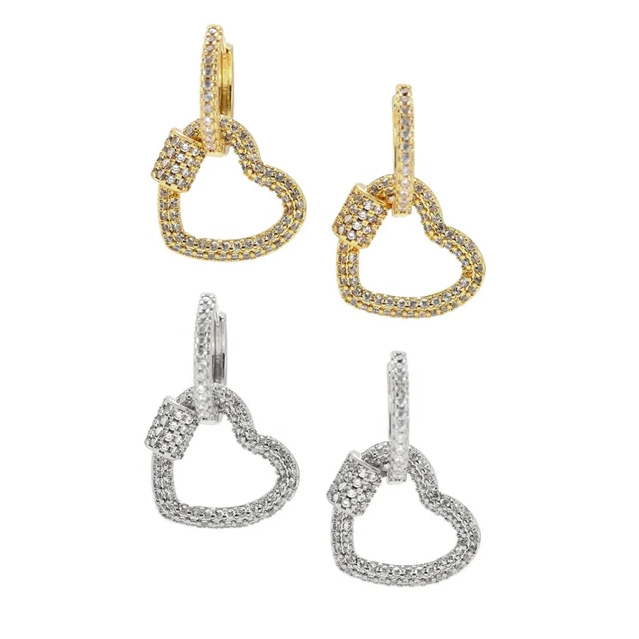 

NEW Lock Heart Hoops Dangle Earring Gold Plated Hoop Earrings for Men Women Cubic Zirconia Love Heart Lock Drop Earrings Fashion, Silver, gold