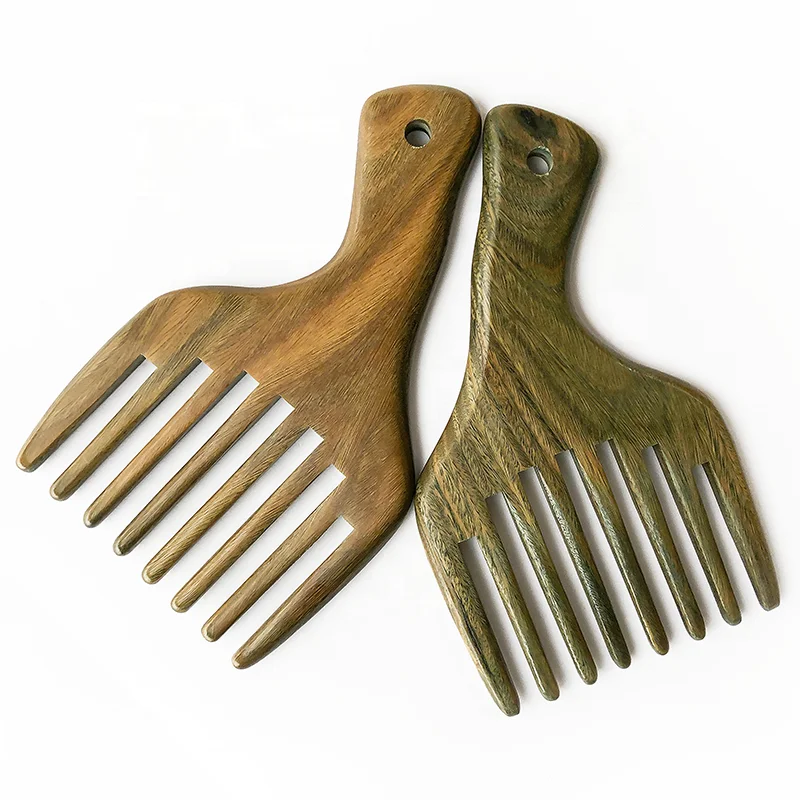 

Good Quality Men Private Label Green Sandal Wood Styling Afro Pick Hair Comb